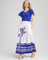 Chico's | Tropical Smocked Waist Pull-On Skirt/ Alabaster