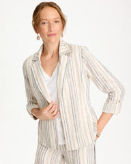 Chico's | Striped Linen Roll Sleeve Blazer/ Neutral