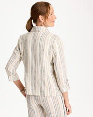 Chico's | Striped Linen Roll Sleeve Blazer/ Neutral