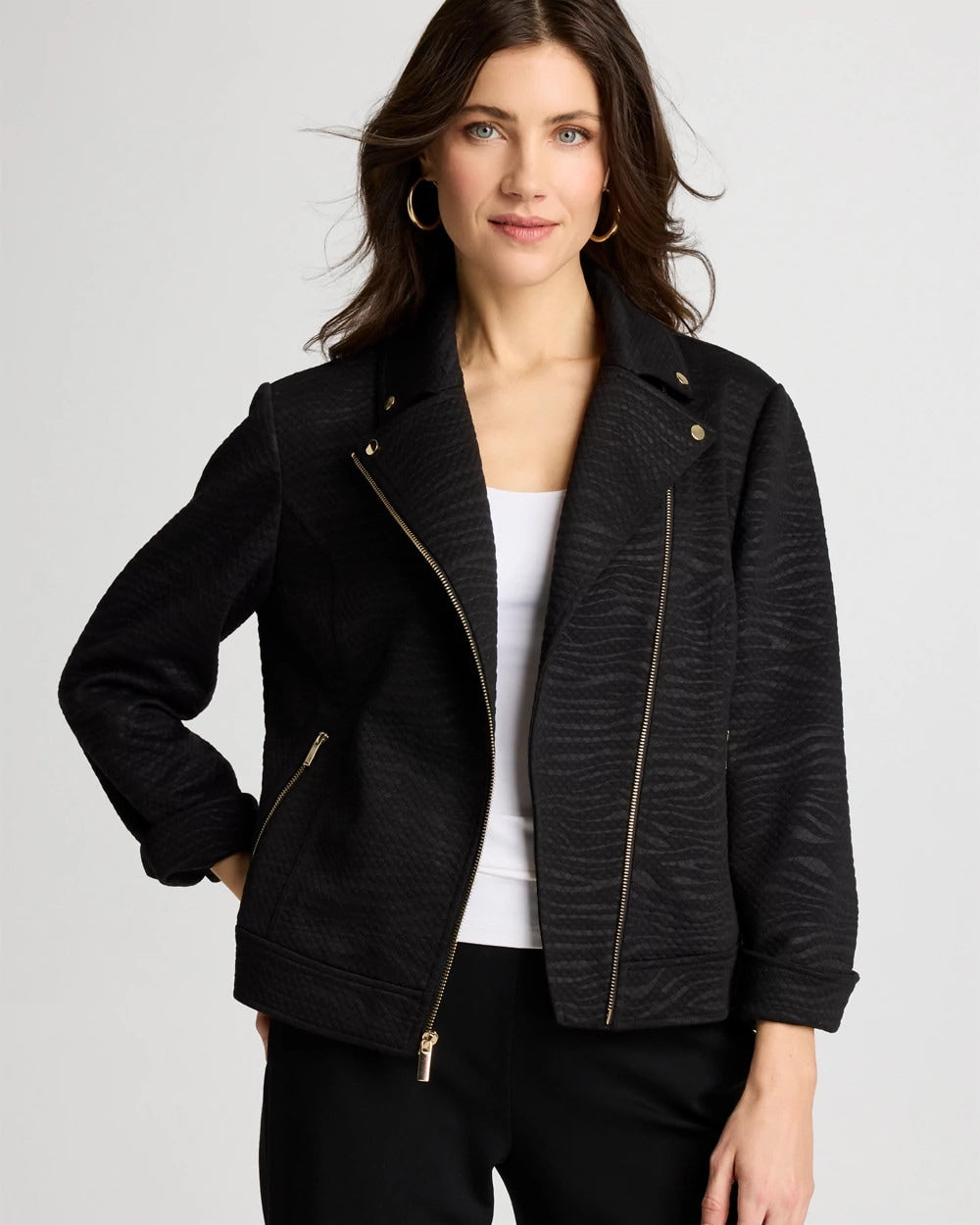 Chico's | Embossed Knit Moto Jacket/ Black