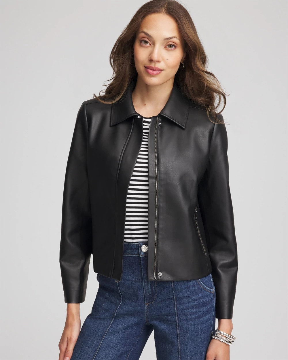 Chico's | Faux Leather Zip-Front Jacket/ Black