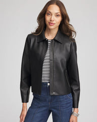 Chico's | Faux Leather Zip-Front Jacket/ Black