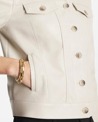 Chico's | Faux Leather Trucker Jacket/ White Truffle