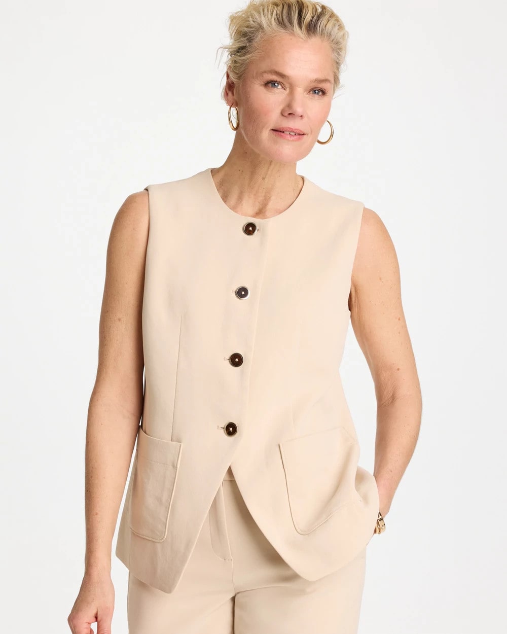 Chico's | Split Hem Crepe Vest/ Pale Sand