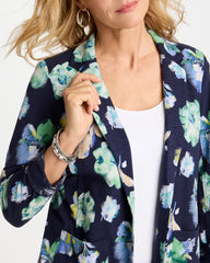 Chico's | Printed Slub Knit Blazer/ Passport Blue