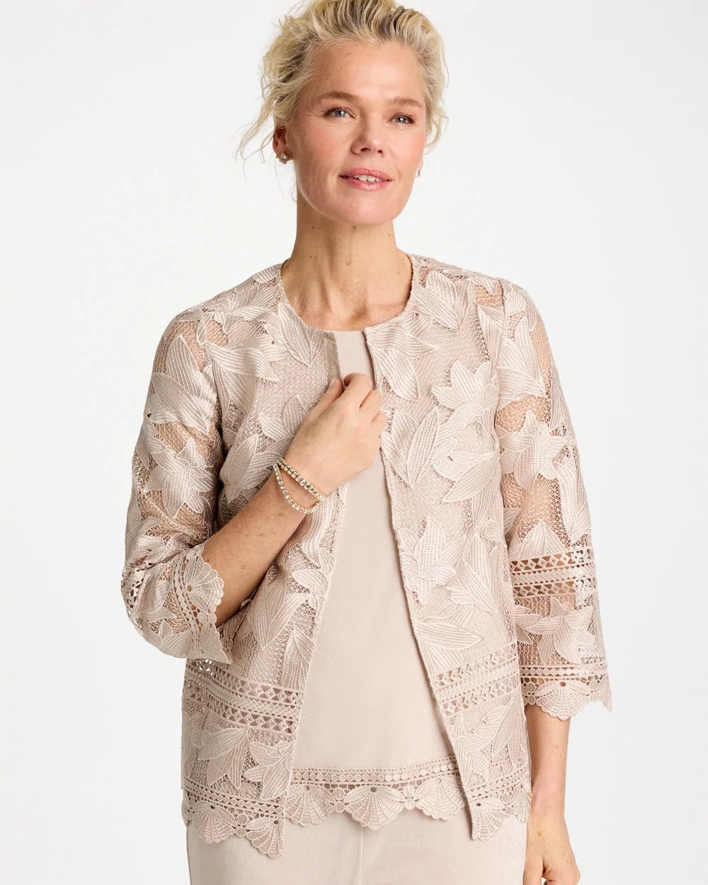 Chico's | Travelers™ Collection Scallop Lace Jacket/ Smokey Taupe