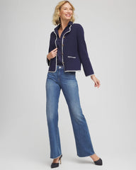 Chico's | Blanket Stitch Crewneck Cardigan/ Passport Blue