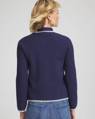 Chico's | Blanket Stitch Crewneck Cardigan/ Passport Blue