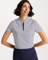 Chico's | Zenergy® UPF Ruffle Striped Half Zip/ Passport Blue