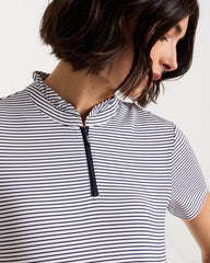 Chico's | Zenergy® UPF Ruffle Striped Half Zip/ Passport Blue