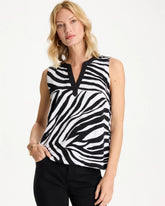 Chico's | Zebra Cotton-Stretch Notch Neck Tank/ Black
