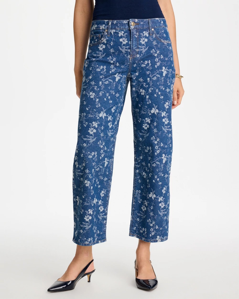 Chico's | Girlfriend Wide Floral Crop Jean/ Indigo