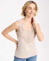 Chico's | Embroidered Cotton Slub Scoopneck Tank/ Smokey Taupe