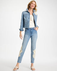 Chico's | Girlfriend Slim Crochet Fray Ankle Jeans/ Coral Reef Indigo