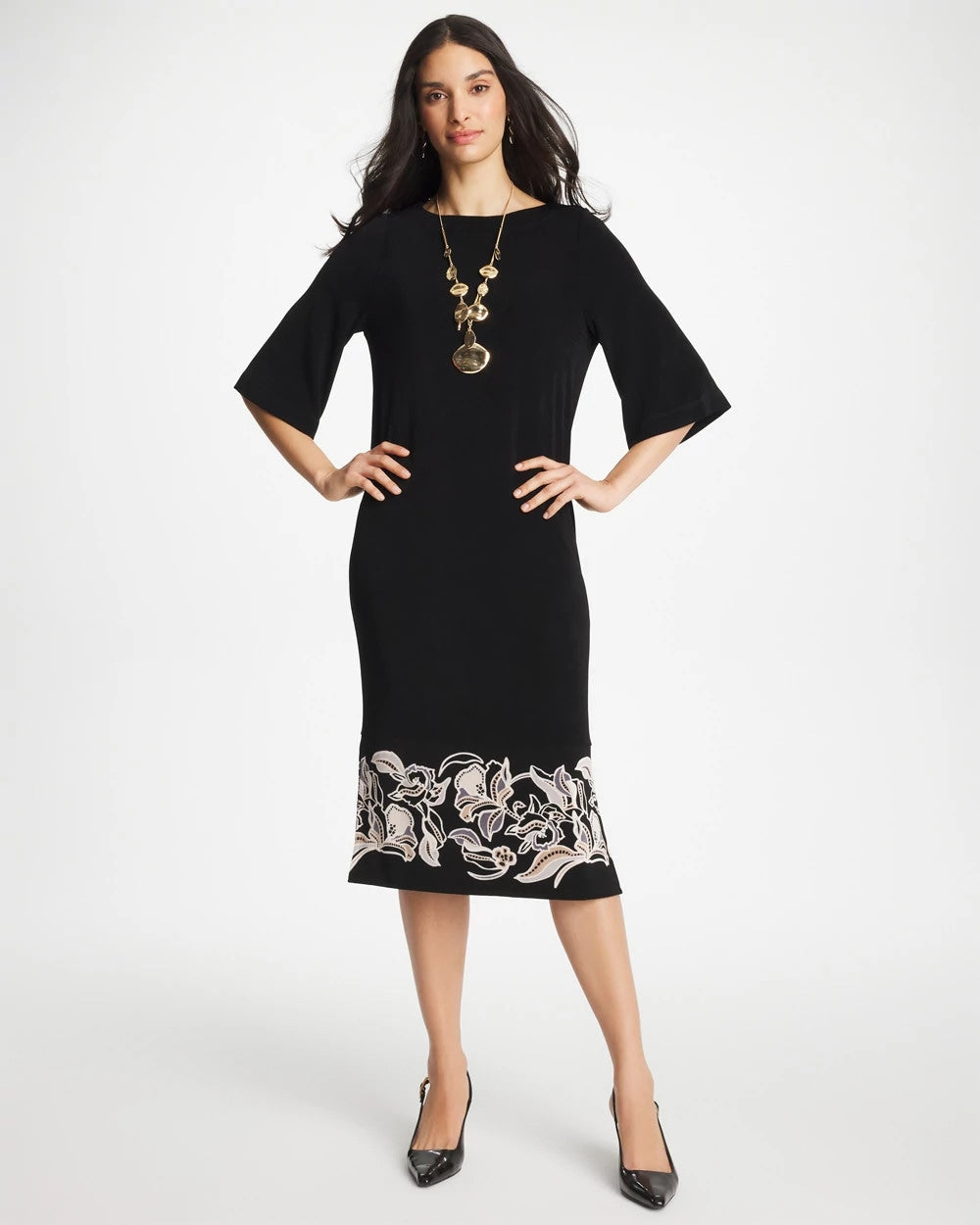 Chico's | Travelers™ Border Kimono Sleeve Dress/ Travelers Black