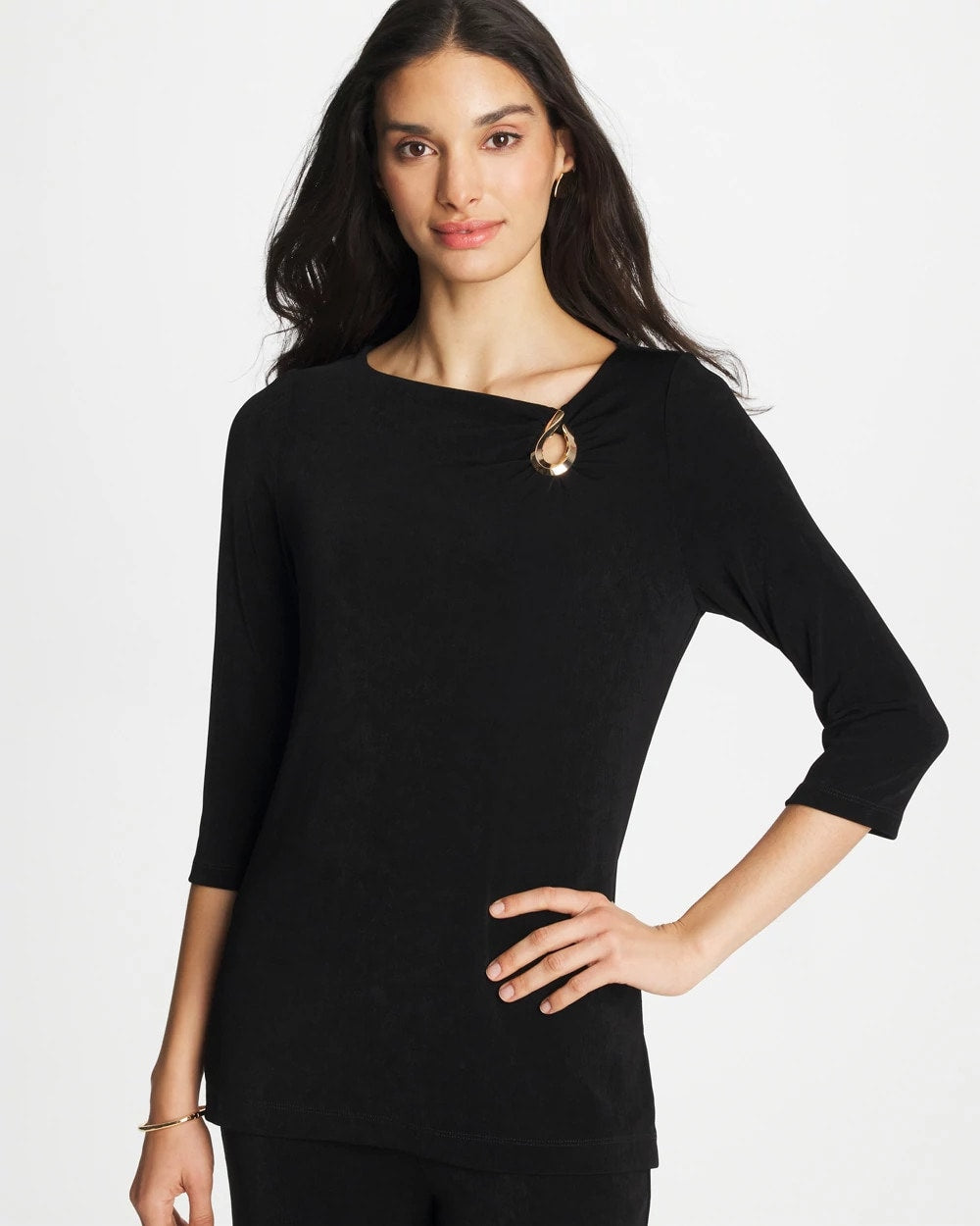 Chico's | Travelers™ Hardware 3/4 Sleeve Tunic/ Travelers Black