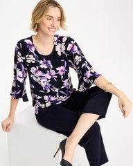 Chico's | Travelers™ Amethyst Iris Flounce-Sleeve Top/ Travelers India Ink