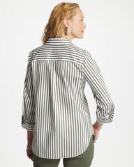 Chico's | No Iron™ Stretch Striped Shirt/ Kelp Forest