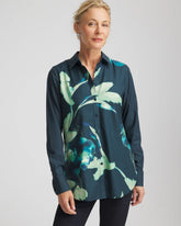 Chico's | No Iron™ Glacial Flora Sateen Shirt/ Teal Shadow