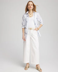 Chico's | No Iron™ Palm Striped Sateen Shirt/ Blue Casa