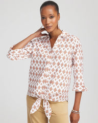 Chico's | No Iron™ Tie-Front Geo-Print Shirt/ Siesta Rose