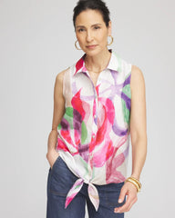 Chico's | No Iron™ Bloom Linen Tie-Front Shirt/ Crushed Berries