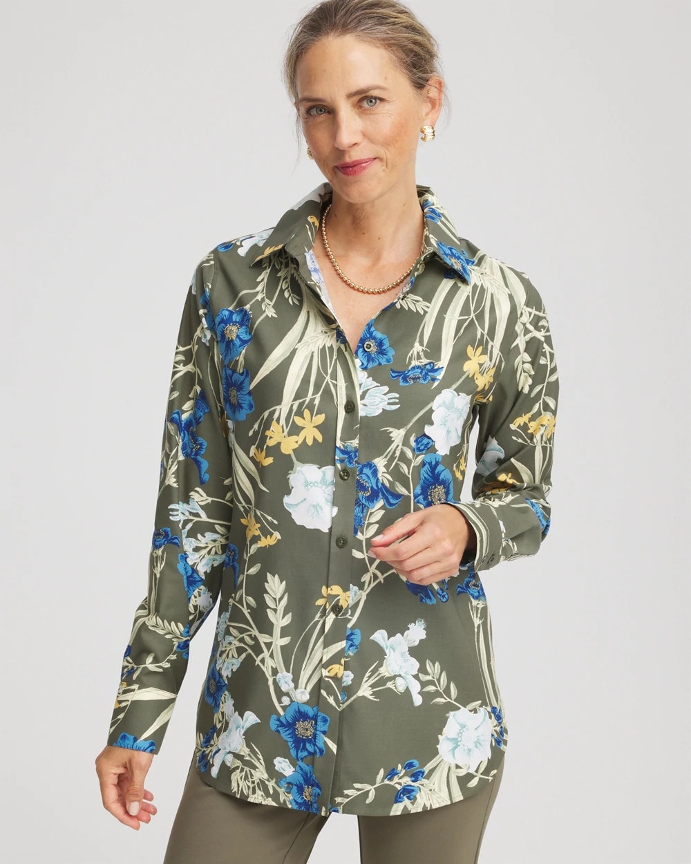 Chico's | No Iron™ Printed Sateen Shirt/ Nettle Leaf