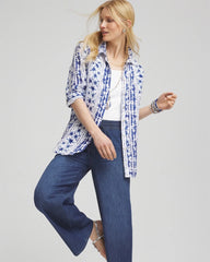 Chico's | No Iron™ Star Print Linen Shirt/ Rich Cobalt