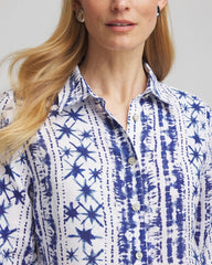 Chico's | No Iron™ Star Print Linen Shirt/ Rich Cobalt
