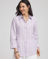 Chico's | No Iron™ Plum Striped Linen Shirt/ Plum Shade