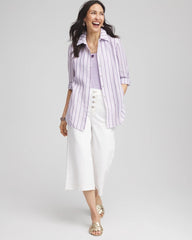 Chico's | No Iron™ Plum Striped Linen Shirt/ Plum Shade