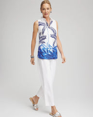 Chico's | No Iron™ Palms Sleeveless Sateen Shirt/ Blue Casa