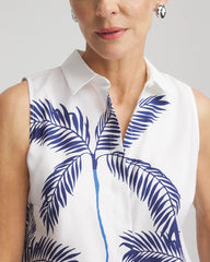Chico's | No Iron™ Palms Sleeveless Sateen Shirt/ Blue Casa