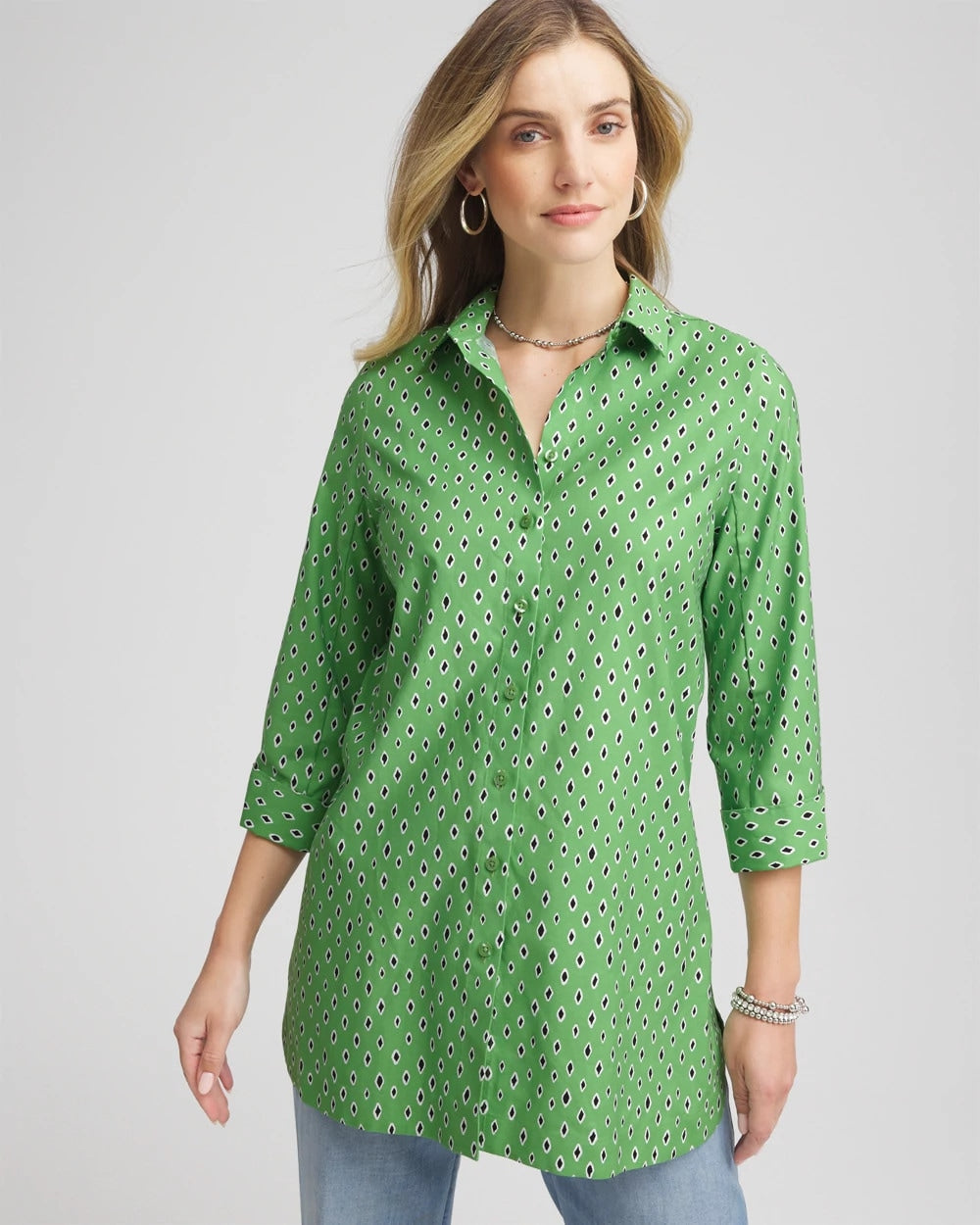Chico's | No Iron™ Geo-Print Tunic/ Salted Lime