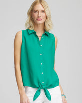 Chico's | No Iron™ Linen Tie-Front Sleeveless Shirt/ Eden Green
