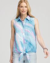 Chico's | No Iron™ Linen Tie-Front Sleeveless Shirt/ Paradiso Blue
