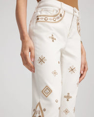 Chico's | Embellished Girlfriend Slim Ankle Jeans/ Sea Salt