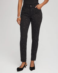 Chico's | Stone Embellished Girlfriend Slim Ankle Jeans/ Black