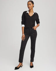 Chico's | Stone Embellished Girlfriend Slim Ankle Jeans/ Black