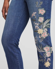 Chico's | Appliqué Girlfriend Slim Ankle Jeans/ Dragon Road Indigo