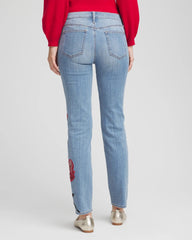 Chico's | Placed Floral Girlfriend Slim Ankle Jeans/ Poppy Indigo