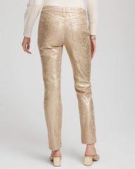 Chico's | Girlfriend Slim Ankle Foiled Lace Jeans/ Champagne Fizz