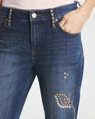 Chico's | Embellished Girlfriend Cropped Flared Jeans/ Spellbound Indigo