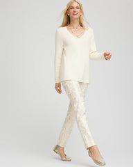 Chico's | Juliet Golden Foiled Slim Ankle Pants/ English Cream