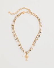 Chico's | Neutral Jasper Shell Short Necklace/ Neutral