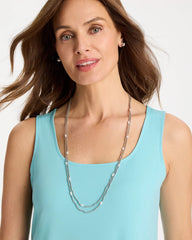 Chico's | Pearlescent Bead Ball Long Necklace/ Silver