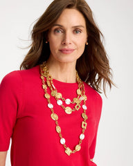 Chico's | Pearl Hammered Long Necklace/ Gold