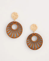 Chico's | Wood Carved Sun Drop Earrings/ Brown