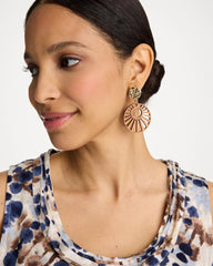 Chico's | Wood Carved Sun Drop Earrings/ Brown