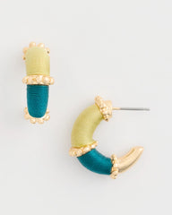 Chico's | Goldtone Two-Tone Threaded Hoop Earrings/ Green